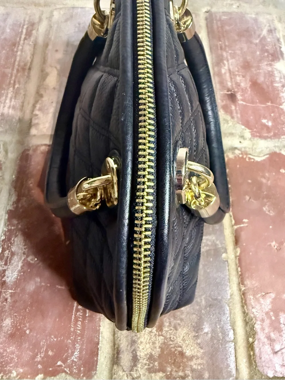 Cole Haan Black Quilted Leather Dome Satchel – Gold Hardware